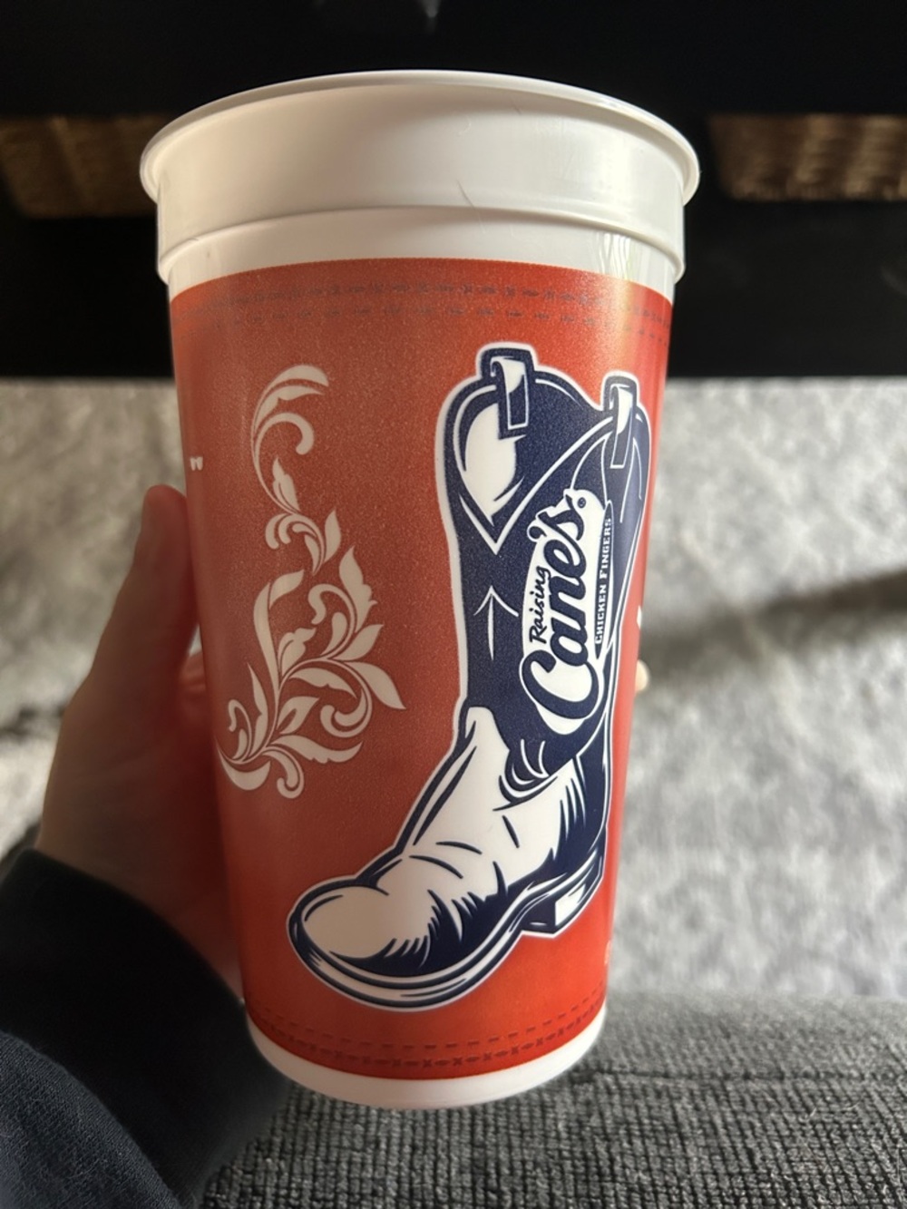 Raising Cane's Branded Houston Rodeo Orange Cup with Boot Graphic